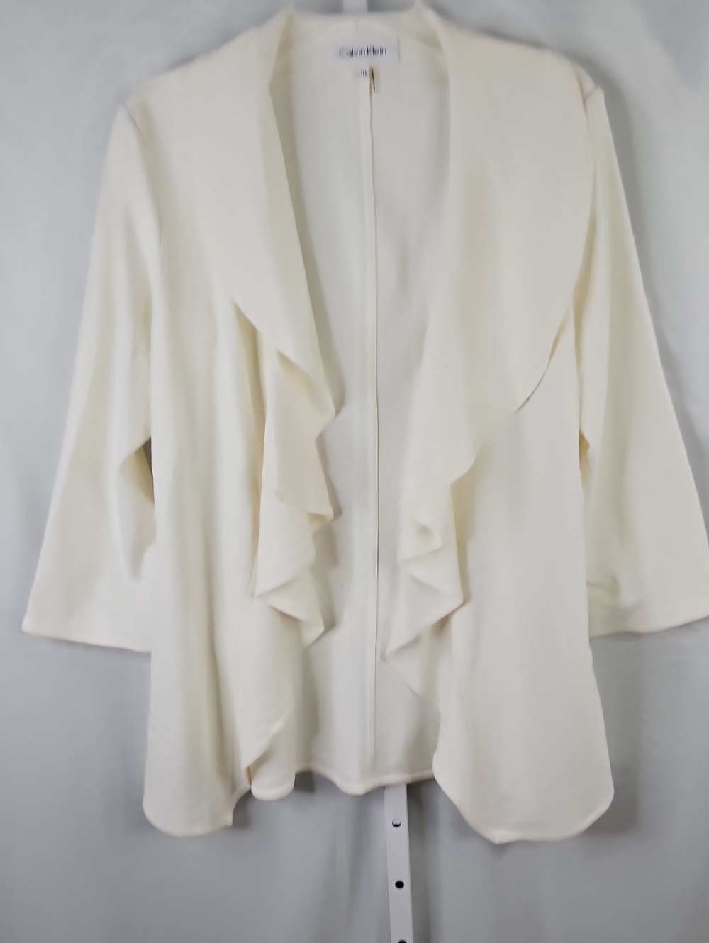 Calvin Klein Off White Ruffle Open Front Waterfall Blazer Jacket Size 10